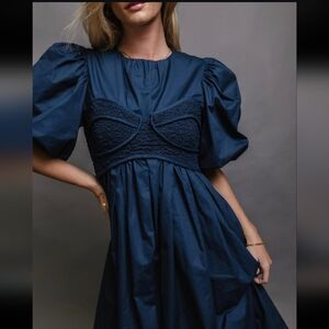 Bohme Navy Blue Puff Sleeve Corset Dress